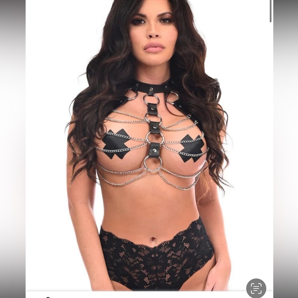 Daisy corsets Black Leather Harness with Chains